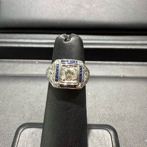 Vintage Platinum diamond and sapphire ring.